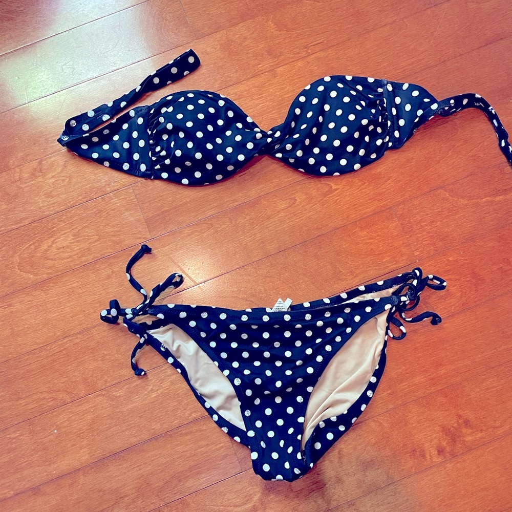 JCrew Navy Polka Dot Bikini